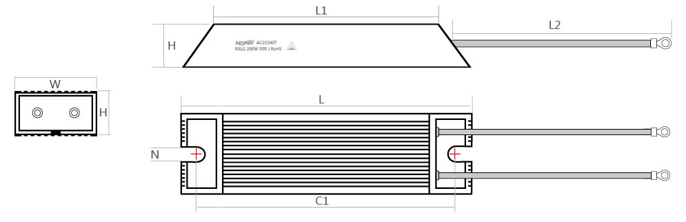 RXLG梯型鋁殼電阻產(chǎn)品尺寸圖 RXLG梯型鋁殼電阻產(chǎn)品尺寸圖