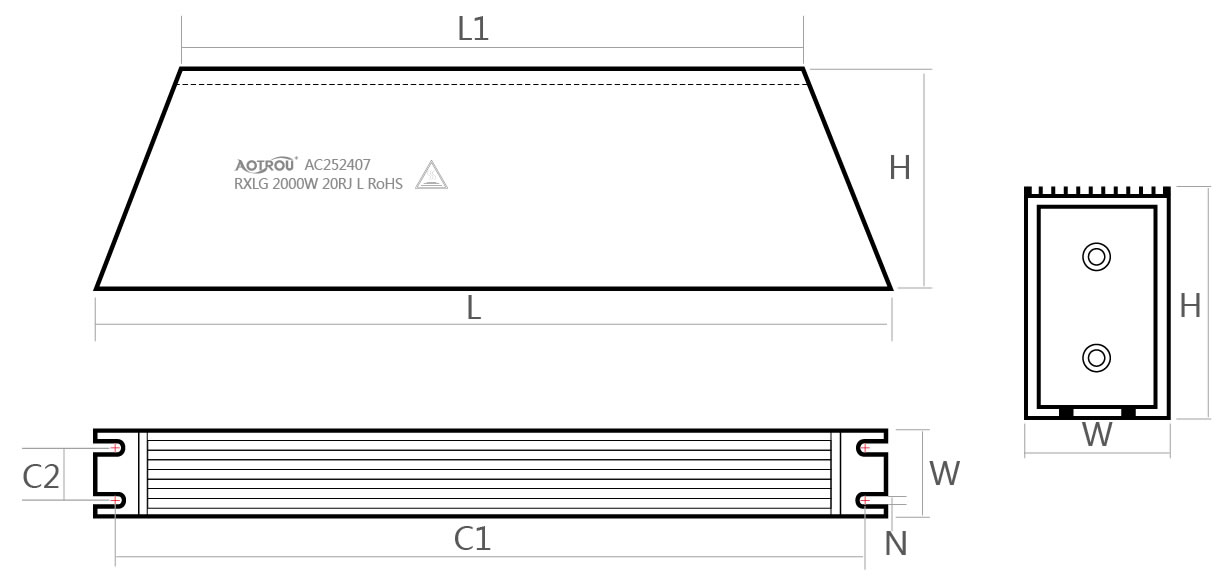 RXLG梯型鋁殼電阻產(chǎn)品尺寸圖 RXLG梯型鋁殼電阻產(chǎn)品尺寸圖
