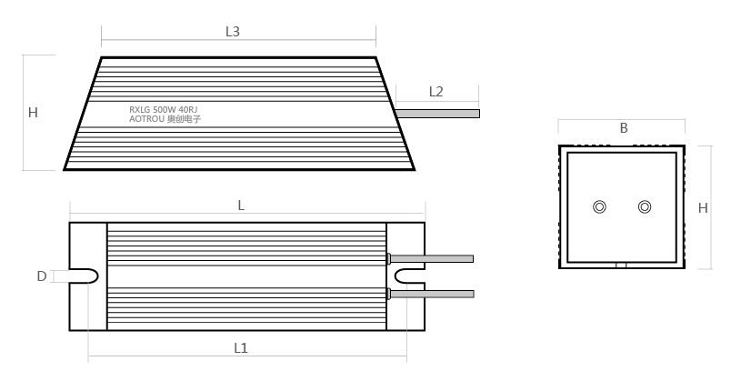 RXLG方型鋁殼電阻產(chǎn)品尺寸圖 RXLG方型鋁殼電阻產(chǎn)品尺寸圖